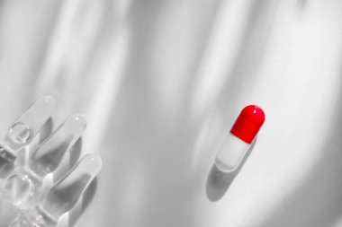 Pills multi-colored macro. Coronavirus vaccine concept. Healthcare