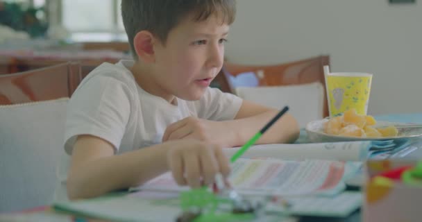 Children Work Home Making His Homework His Laptop Covid Days — Stock Video