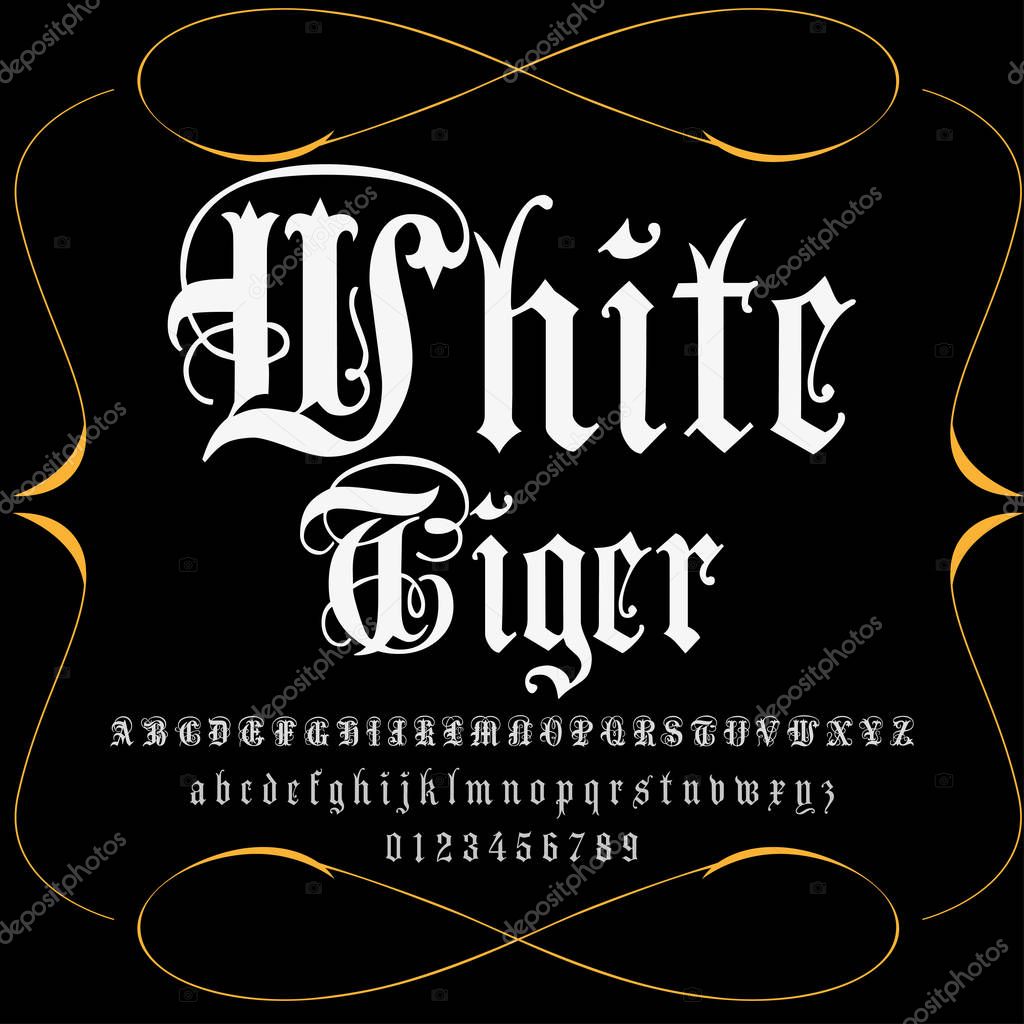 Font script typeface set named White Tiger  Brush painted characters  lowercase and uppercase  Handwritten script font Typography alphabet for your designs