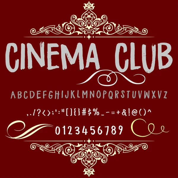Schriftart cinema club vintage script Schriftvektorschrift für Etiketten und beliebige Schriftdesigns — Stockvektor