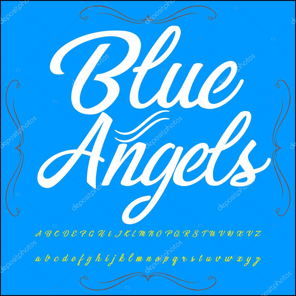 Handwritten calligraphy  font named blue angels Typeface, Script, Old style - vintage