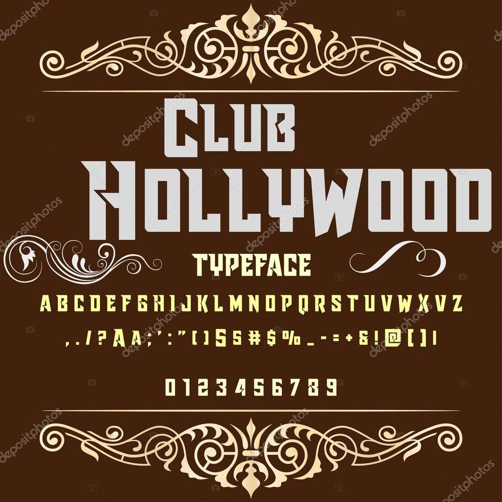 Script Font Typeface club hollywood vintage script font Vector typeface for labels and any type designs