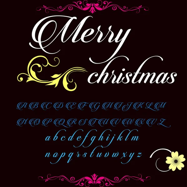 スクリプト フォントのタイプフェイス メリー クリスマス ヴィンテージ スクリプト ベクター フォントのタイプフェイス ラベルと任意の型のデザイン — ストックベクタ