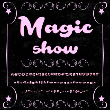 Magic adlı elle çizilmiş yazı göstermek boyalı karakterleri küçük harfe ve elle yazılmış komut dosyası yazı tipi tipografi-alfabe kişisel tasarımlar için büyük harf fırça