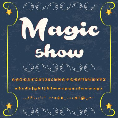 Elle çizilmiş yazı adlandırılmış Sihir gösterisi fırça boyalı karakterleri büyük harf ve küçük harf el yazısıyla yazılmış komut dosyası yazı tipi tipografi alfabe tasarımlarınız için ayarla