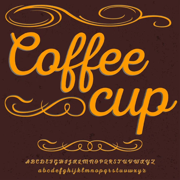 スクリプト フォントのタイプフェイス ビンテージ コーヒー カップ スクリプト フォント ラベルのベクトル書体と任意の型のデザイン — ストックベクタ