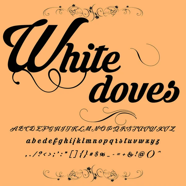 Набор шрифтов ручной работы под названием White doves Brush ("Белые голуби"), раскрашенные символы в нижнем регистре и верхнем регистре Ручной шрифт-типографский алфавит для Ваших дизайнов — стоковый вектор