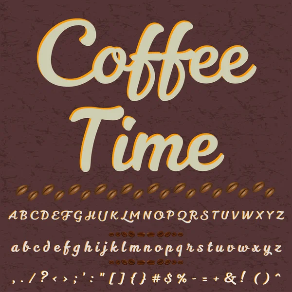 Handgezeichnetes Schriftset namens Kaffee-Zeit-Pinsel gemalte Zeichen Klein- und Großbuchstaben handgeschriebene Schrift -Typografie -Alphabet für Ihre Entwürfe — Stockvektor