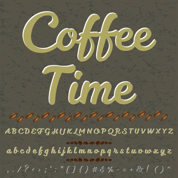 Handgezeichnetes Schriftset namens Kaffee-Zeit-Pinsel gemalte Zeichen Klein- und Großbuchstaben handgeschriebene Schrift-Schrift-Typografie -Alphabet-für-Ihre-Entwürfe — Stockvektor