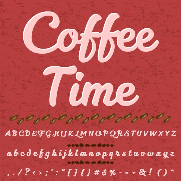 Handgezeichnetes Schriftset namens Kaffeezeit Pinsel gemalte Zeichen Kleinbuchstaben und Großbuchstaben handgeschriebene Schrift Schrift-Typografie -Alphabet- für Ihre Entwürfe — Stockvektor