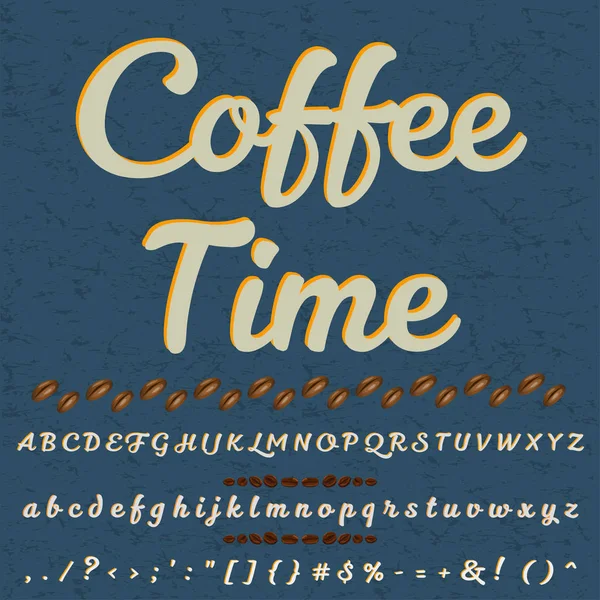 Handgezeichnetes Schriftset namens Kaffee-Zeit-Pinsel gemalte Zeichen Kleinbuchstaben und Großbuchstaben handgeschriebene Schrift -Typografie -Alphabet- für Ihre Entwürfe — Stockvektor