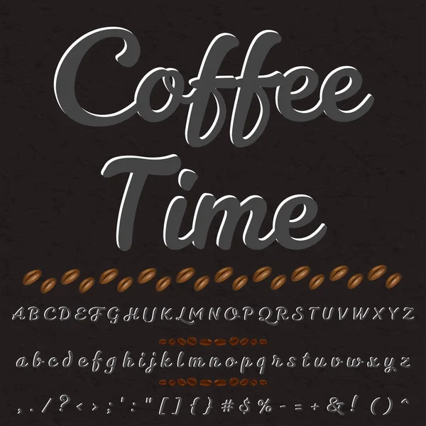 Handgezeichnetes Schriftset namens Kaffeezeit Pinsel gemalte Zeichen Kleinbuchstaben und Großbuchstaben handgeschriebene Schrift Schrift-Typografie -Alphabet- für Ihre Entwürfe — Stockvektor