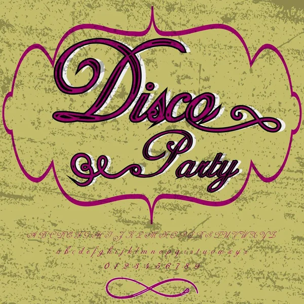 Handwritten- calligrafia font named disco party Typeface, Script, Old style vintage — Vettoriale Stock