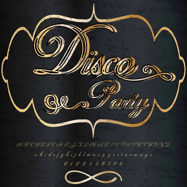 Schrift Schrift Disco Party Vintage- Rahmen Etikett-Design, Whiskey und Wein-Etikett, Restaurant, Bier-Etikett. Vektorillustration — Stockvektor