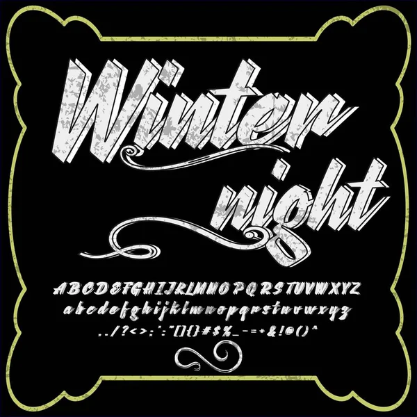 Carattere script typeface set named winter night Brush painted characters minuscolo e maiuscolo Caratteri scritti a mano Alfabeto tipografico per i tuoi disegni — Vettoriale Stock