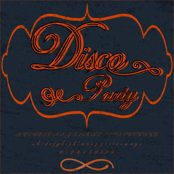 Juego de tipografía dibujado a mano llamado disco party Pincel pintado caracteres minúsculas y mayúsculas Escritura manuscrita tipografía alfabeto para sus diseños — Vector de stock