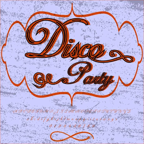 Juego de tipografía dibujado a mano llamado disco party Pincel pintado caracteres minúsculas y mayúsculas Escritura a mano tipografía-alfabeto para sus diseños — Vector de stock