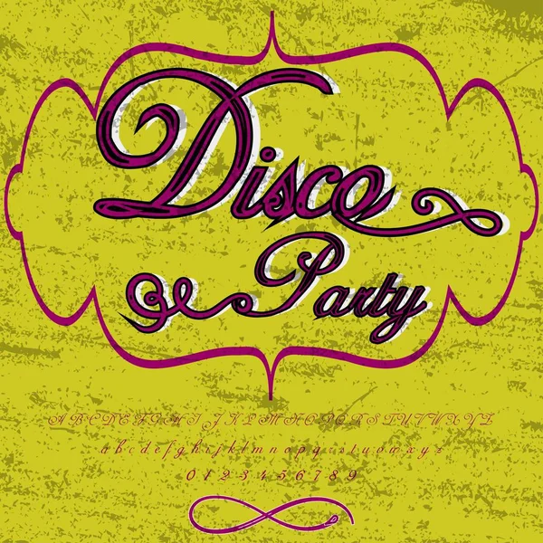 Handwritten calligraphy font named disco party Typeface, Script, Old style  vintage — Stock Vector