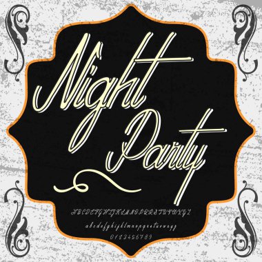 Çizilmiş yazı adlandırılmış gece parti karakterleri küçük harf ve büyük harf - boyalı fırça set el el yazısı - komut dosyası yazı tipi tipografi alfabe tasarımlarınız için