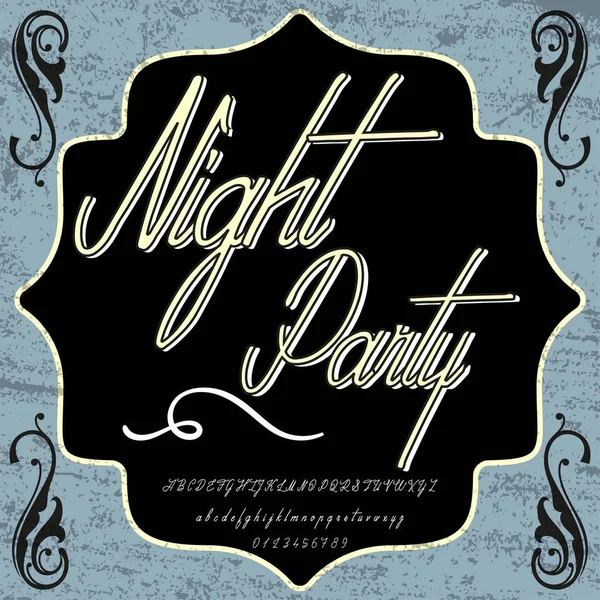 Schriftart Schriftart Nacht Party Vintage Script Schriftvektorschrift für Etiketten und beliebige Schriftdesigns — Stockvektor