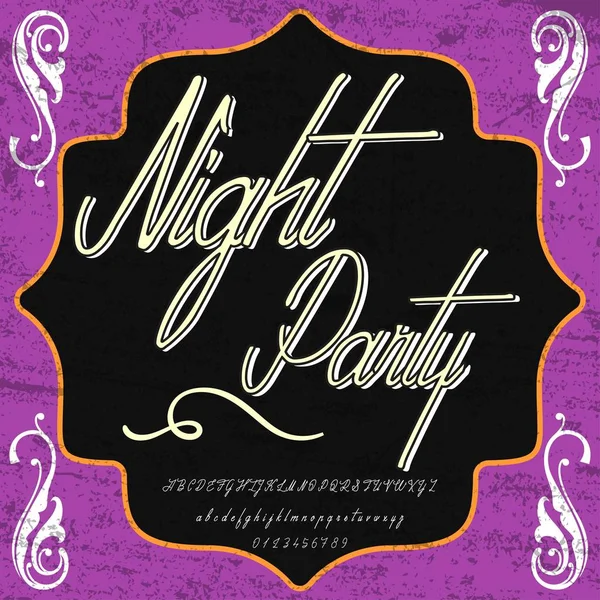 Handgezeichnetes Schriftset namens Nacht Party Pinsel gemalte Zeichen Klein- und Großbuchstaben - handgeschriebene Schrift -Typografie-Alphabet für Ihre Entwürfe — Stockvektor