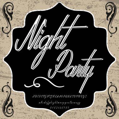 Gece parti yazı, komut dosyası, eski stil vintage el yazısı hat yazı tipi adı
