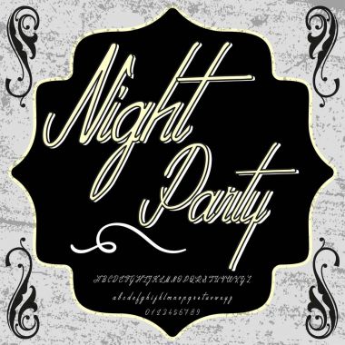 El yazısı hat yazı tipi gece parti yazı, komut dosyası, eski stil - adlı vintage