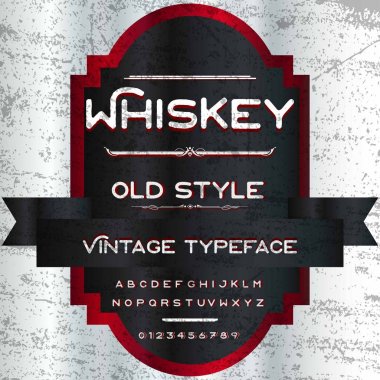 Komut dosyası yazı tipi viski yazı Vintage kare etiketi tasarım, viski ve şarap etiket, Restoran, bira etiket. Vektör çizim
