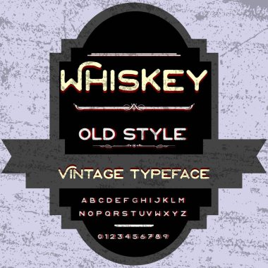 Viski yazı tipi yazı tipi komut dosyası Vintage çerçeve etiket tasarımı, viski ve şarap etiket, Restoran, bira etiket. Vektör çizim