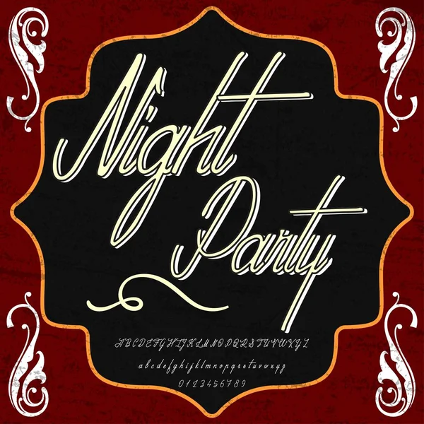 Çizilmiş yazı ayarla adlandırılmış gece parti karakterleri küçük harf ve büyük harf - boyalı fırça el el yazısı - komut dosyası yazı tipi-senin - tasarımlar için tipografi alfabe