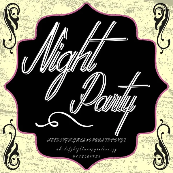 Odręczne kaligrafia czcionki o nazwie night party - krój, skrypt starodawny stary styl — Wektor stockowy