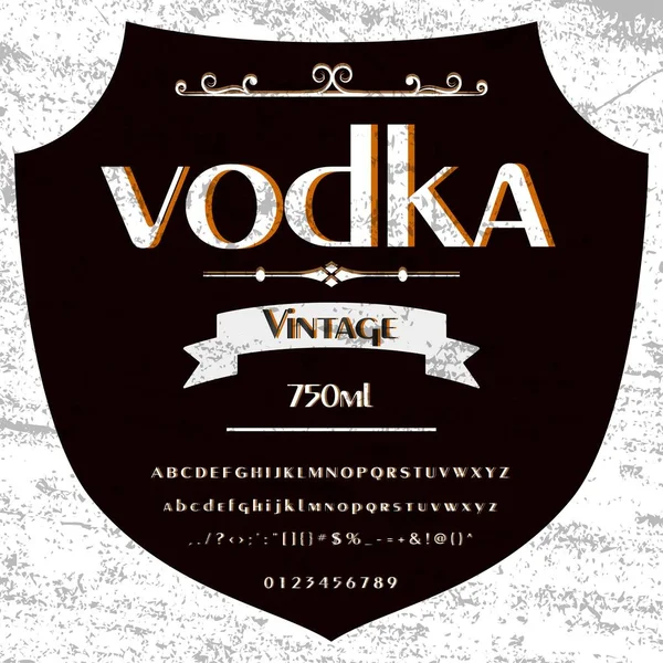 Wodka Schrift Schriftart Vintage Frame Etikett - Design, Whiskey und Wein Etikett, Restaurant, Bier-Etikett. Vektorillustration — Stockvektor