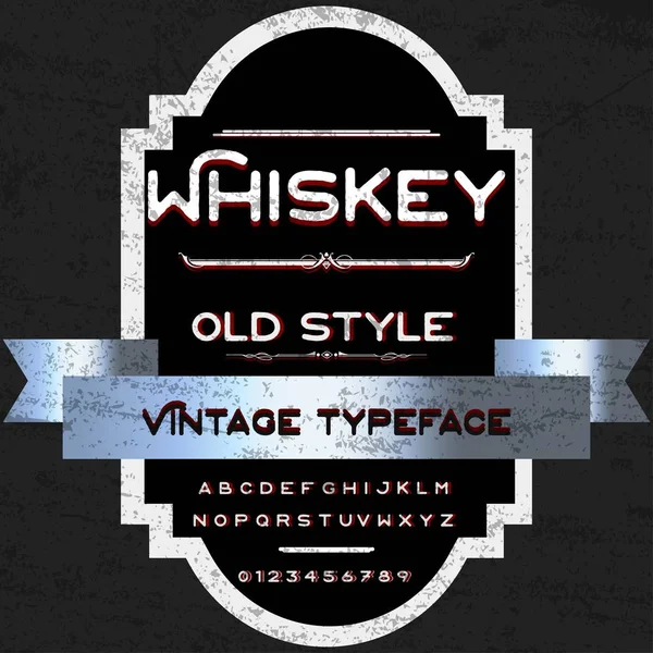 Whiskey Typeface Fonte Script Vintage-frame -label design, Whiskey and Wine label, Restaurante, etiqueta de cerveja. Vector- ilustração — Vetor de Stock