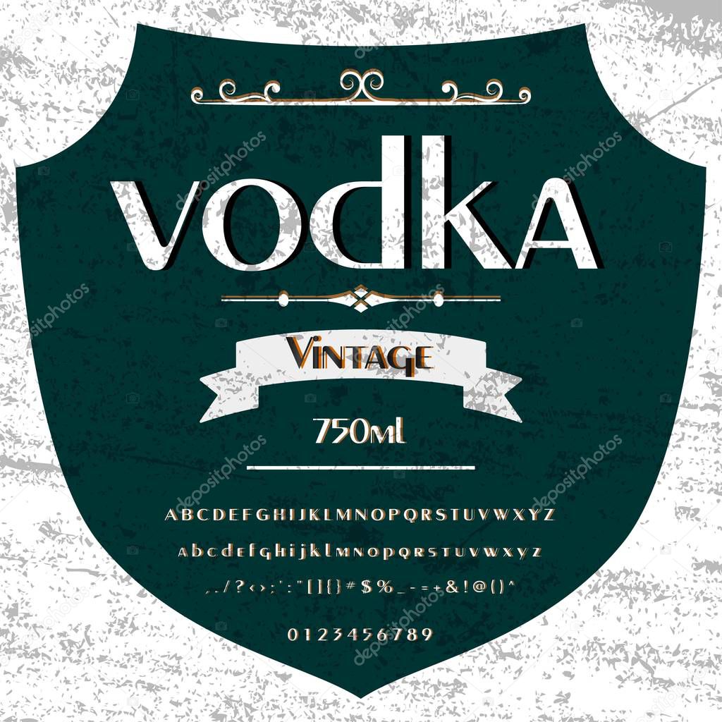 Script Font Vodka Typeface  Vintage frame label- design, Whiskey and Wine label, Restaurant, Beer label. Vector  illustration