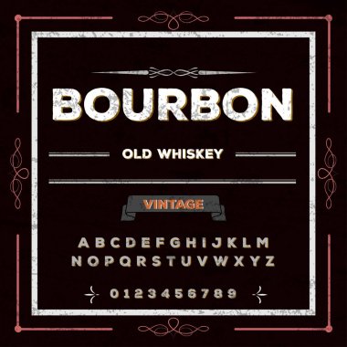Yazı tipi komut dosyası yazı bourbon - Vintage - çerçeve tasarımı, viski etiket ve etiket, Restoran, bira etiket şarap. Vektör - illüstrasyon