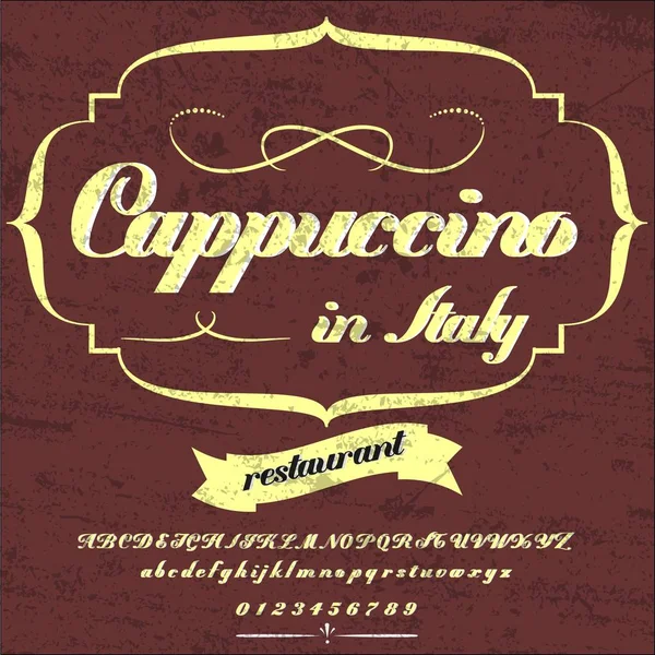 Font .Typeface. Script. Cappuccino Vintage- frame label design, Whiskey and Wine label, Restaurant, Beer label. Vector- illustration — Stock Vector