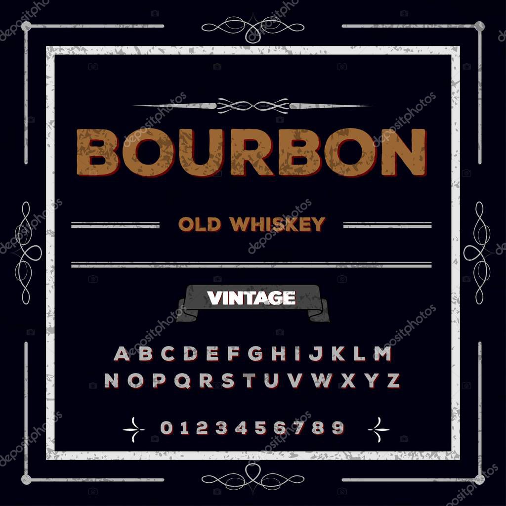 Font Script- Typeface bourbon Vintage -frame -label design, Whiskey and Wine label, Restaurant, Beer label. Vector illustration