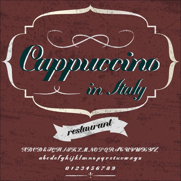Font Typeface Script Cappuccino Vintage- frame label design, Whiskey and Wine label, Restaurant, Beer label. Vector- ilustración — Vector de stock