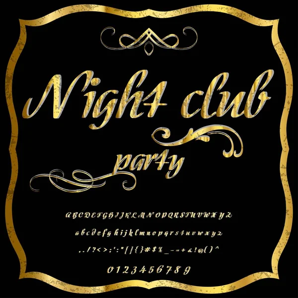 Gece kulübü - yazı, komut dosyası, eski stil - vintage el yazısı-hat yazı tipi adı — Stok Vektör