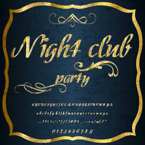 Handwritten- calligraphy- fonte chamada Night club -Typeface, Script, Estilo antigo - vintage —  Vetores de Stock