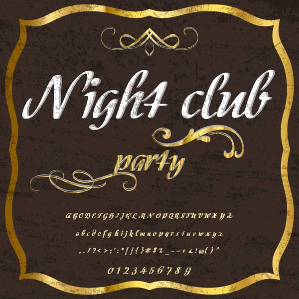 Escrito à mão- caligrafia- fonte nomeada- Night club -Typeface, Script, Estilo antigo- vintage —  Vetores de Stock