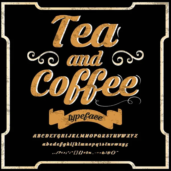 Écrit à la main- calligraphie fonte nommée thé et café -police de caractères, Script, Ancien style vintage — Image vectorielle