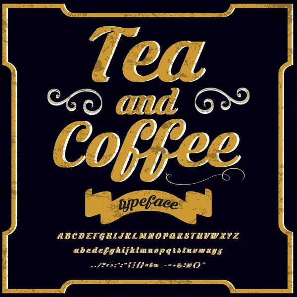 Script,Font.Typeface-老式茶和咖啡-帧标签设计，威士忌和红酒，餐厅，啤酒标签。矢量图 — 图库矢量图片