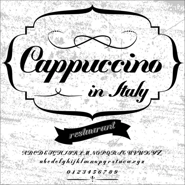 Script Font Typeface Cappuccino Vintage- frame label design, Whiskey and Wine label, Restaurant, Beer label. Vector- ilustración — Vector de stock