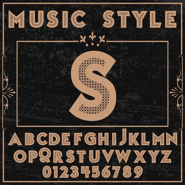 Muziek stijl lettertype alfabet vector lettertypenaam — Stockvector