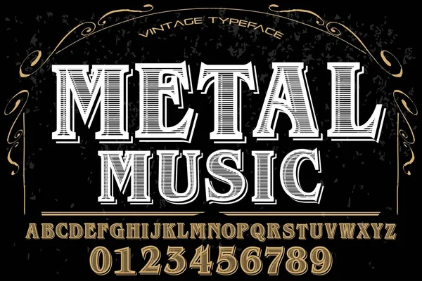 Vintage font alphabet handcrafted vector named metal music — Stock Vector