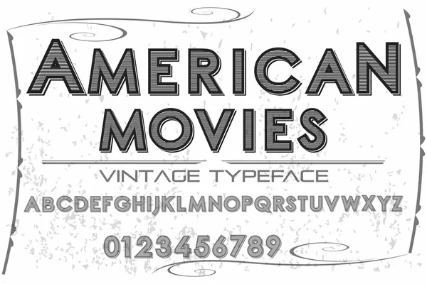 Fonte vintage typeface vetor artesanal chamado filmes americanos —  Vetores de Stock