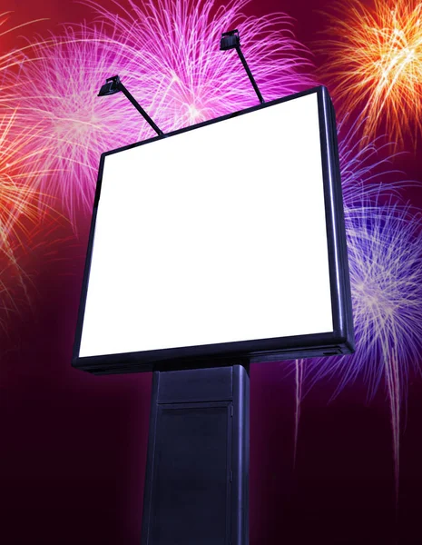 Big blank billboard with fireworks — Stock Photo, Image