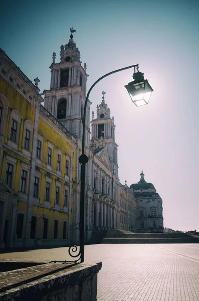 Oldalnézetből Palota Mafra Katedrális Utca Fény Sark — Stock Fotó