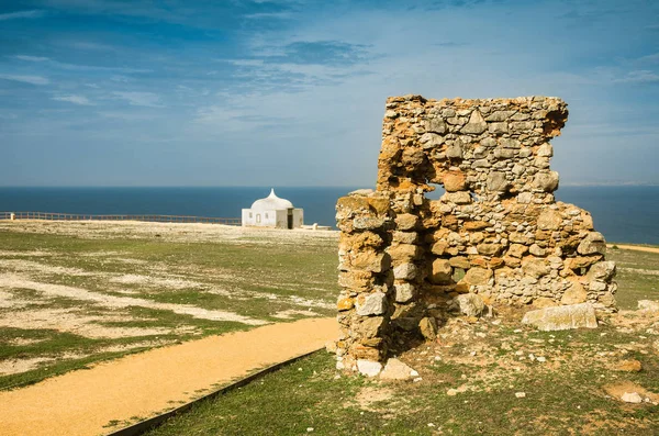 Kaap Espichel Kapel Ruïne Van Oude Stenen Muur — Stockfoto